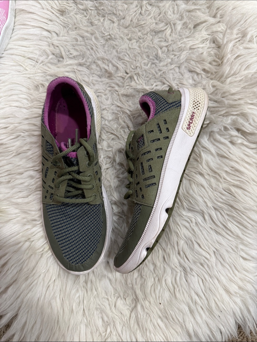 Sperry Women's 5.5 Seas Sport Water
Resistant Tennis Shoes Olive Green/Purple